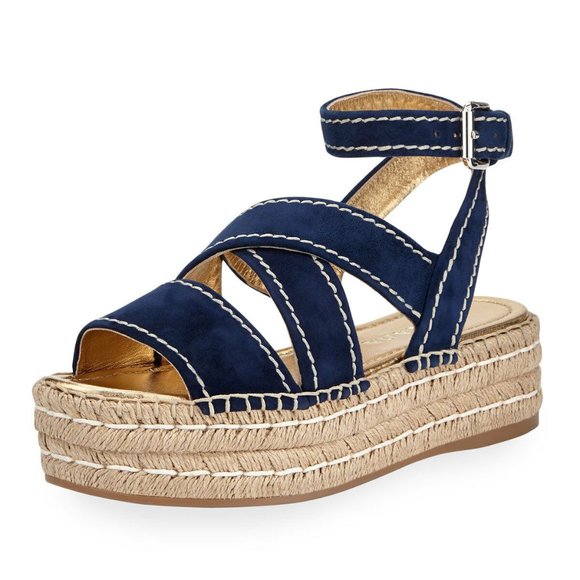 Prada Crisscross Suede Espadrille Sandals 37.5 - Picture 1 of 4